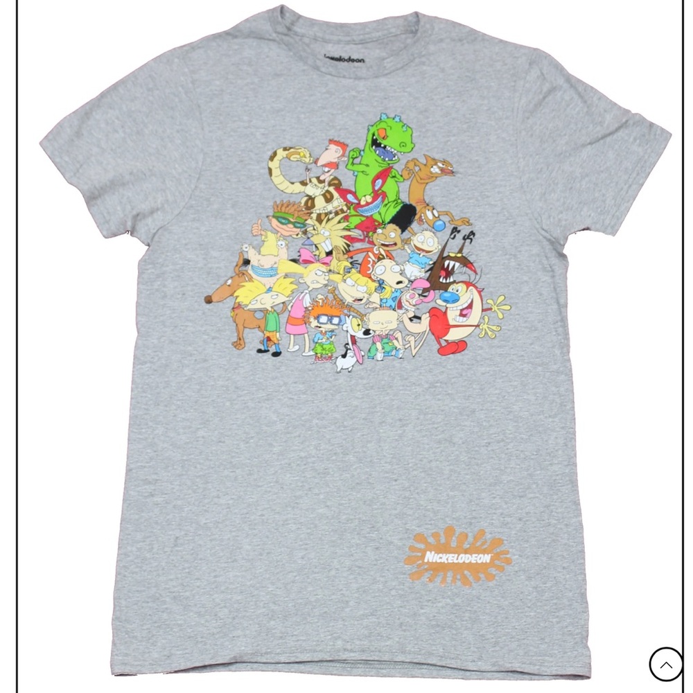Nickelodeon Kids T-Shirt with Colorful Characters on Gray NWOT